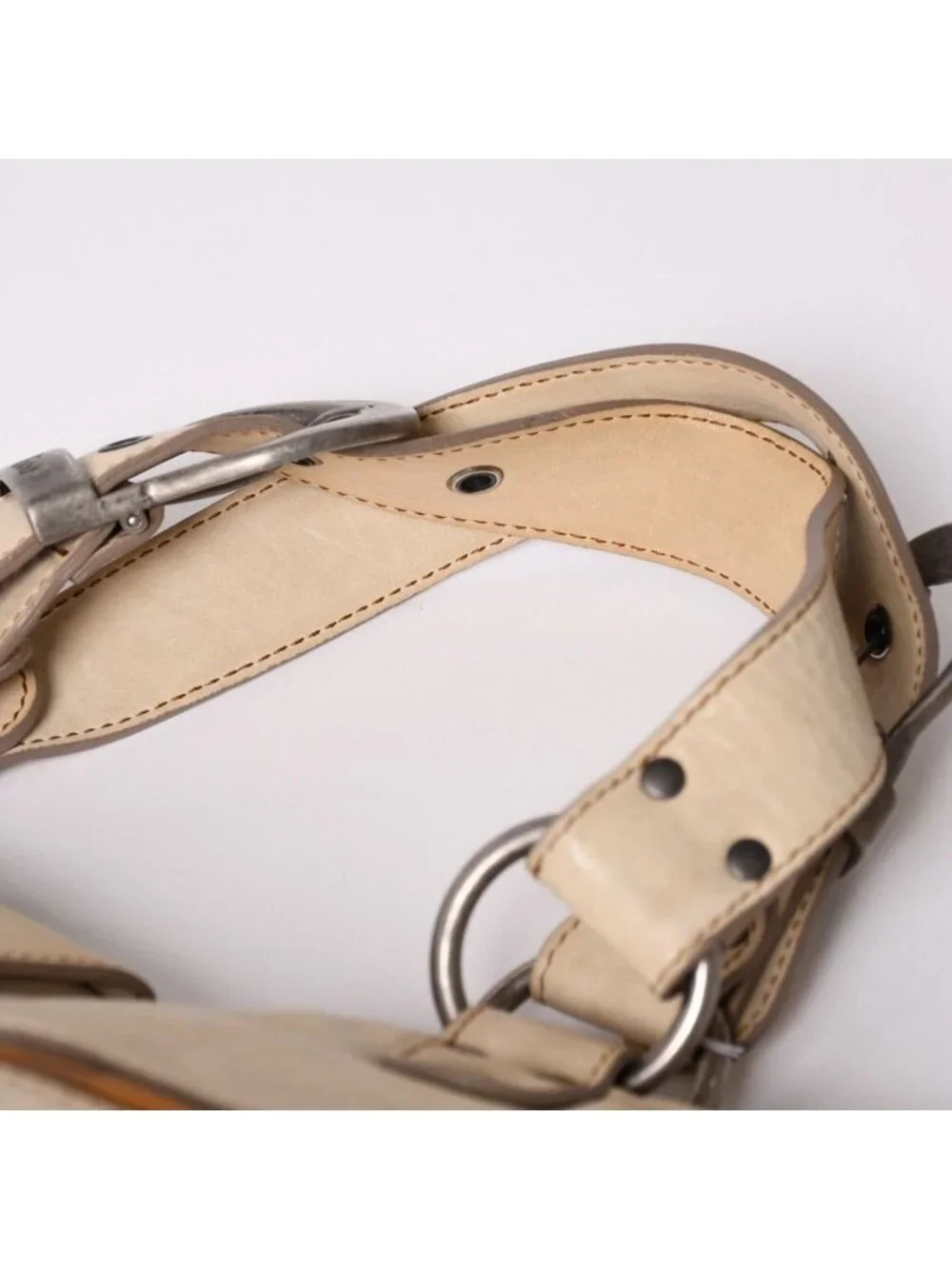Dior Gaucho Saddle Tote Shoulder Bag Galliano Era Leather Beige